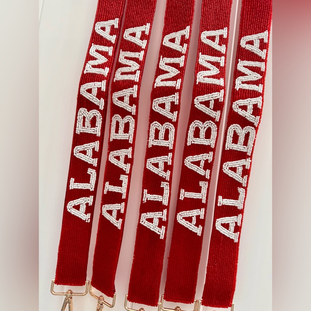 Alabama Red and White adjustable handmade beaded strap